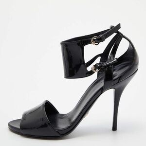 Gucci black patent ankle strap sandal heels